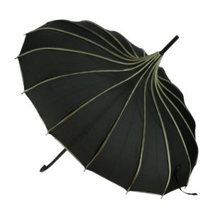 Parapluie forme pagode en polyester uni avec bordure à pois