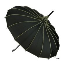 Parapluie forme pagode en polyester uni avec bordure à pois