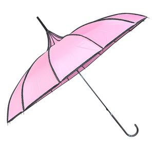Parapluie forme pagode en polyester uni avec bordure à pois