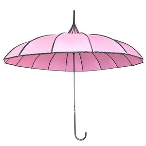 Parapluie forme pagode en polyester uni avec bordure à pois
