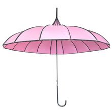 Parapluie forme pagode en polyester uni avec bordure à pois