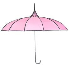 Parapluie forme pagode en polyester uni avec bordure à pois