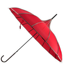 Parapluie forme pagode en polyester uni avec bordure à pois