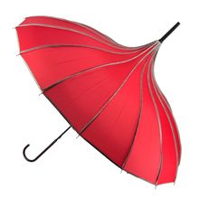 Parapluie forme pagode en polyester uni avec bordure à pois