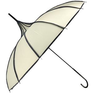 Parapluie forme pagode en polyester uni avec bordure à pois