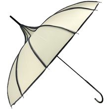 Parapluie forme pagode en polyester uni avec bordure à pois