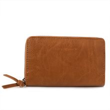 Portefeuille zippé en matière PU à l’aspect cuir d'une teinte unie