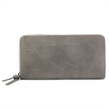 Portefeuille à fermeture éclair rectangulaire en simili cuir uni