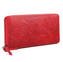 Portefeuille à fermeture éclair rectangulaire en simili cuir uni