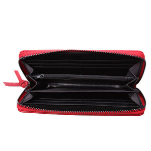 Portefeuille à fermeture éclair rectangulaire en simili cuir uni