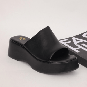 Mule plateforme à large sangle unique en simili cuir unie taille 36-41