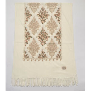 Écharpe épaisse à franges avec broderie centrale de motifs ornementaux