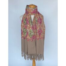 Écharpe épaisse à franges avec broderies florales multicolores