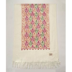 Écharpe épaisse à franges avec broderies florales multicolores