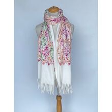 Écharpe épaisse à franges avec broderies florales multicolores