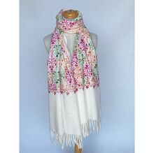 Écharpe épaisse à franges avec broderies florales multicolores