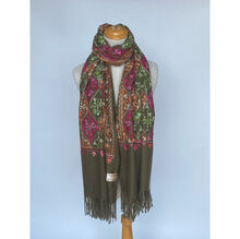 Écharpe épaisse à franges avec broderies florales multicolores