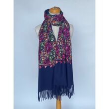 Écharpe épaisse à franges avec broderies florales multicolores