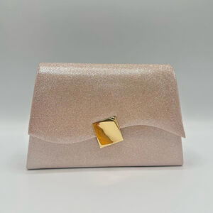 Pochette pailletée avec rabat asymétrique à fermoir doré géométrique