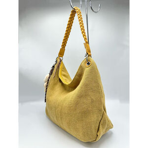 Sac à main de style hobo en toile texturée avec anse tressée