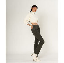 Pantalon regular/droit en coton stretch avec taille haute