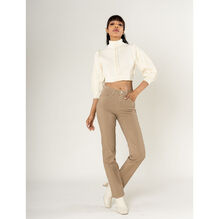 Pantalon regular/droit en coton stretch avec taille haute