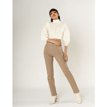 Pantalon regular/droit en coton stretch avec taille haute