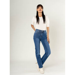 Pantalon regular/droit en coton stretch avec taille haute