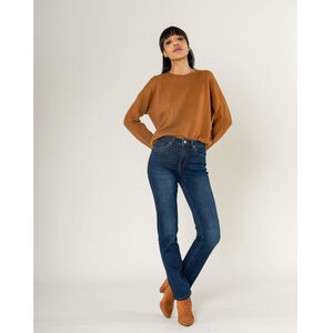 Pantalon regular/droit en coton stretch avec taille haute