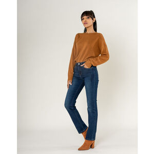 Pantalon regular/droit en coton stretch avec taille haute