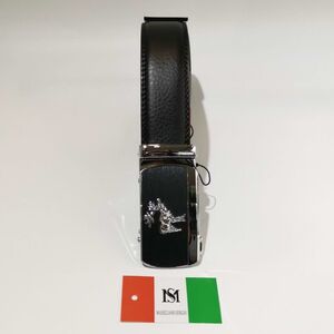 Ceinture automatique en cuir de vachette à boucle élan argenté