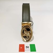 Ceinture automatique en cuir de vachette kaki à boucle ovale dorée aigle