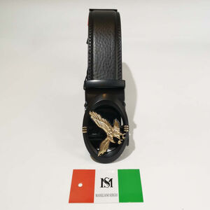 Ceinture automatique en cuir de vachette à boucle ovale noir aigle doré