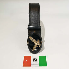 Ceinture automatique en cuir de vachette à boucle ovale noir aigle doré