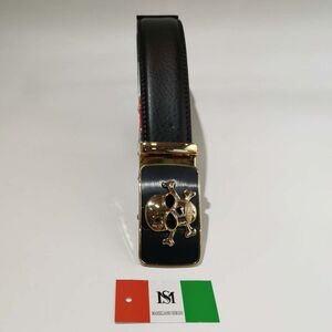 Ceinture automatique en cuir de vachette à boucle tête de mort dorée