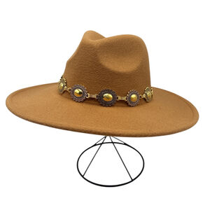 Chapeau fedora uni à bandeau de chaîne doré avec des médaillons