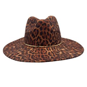 Chapeau fedora à motif intégral en léopard et une fine bande dorée