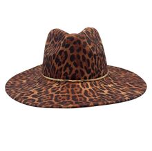 Chapeau fedora à motif intégral en léopard et une fine bande dorée