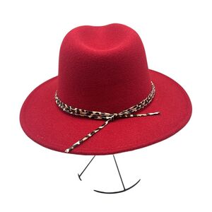 Chapeau fedora uni avec fines bandes de garniture à motif léopard