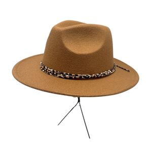 Chapeau fedora uni avec fines bandes de garniture à motif léopard
