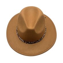 Chapeau fedora uni avec fines bandes de garniture à motif léopard