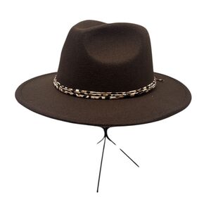 Chapeau fedora uni avec fines bandes de garniture à motif léopard