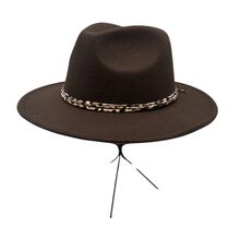 Chapeau fedora uni avec fines bandes de garniture à motif léopard
