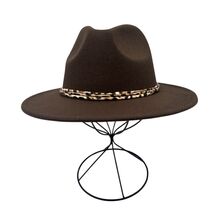 Chapeau fedora uni avec fines bandes de garniture à motif léopard