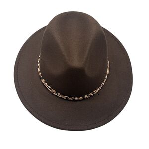 Chapeau fedora uni avec fines bandes de garniture à motif léopard