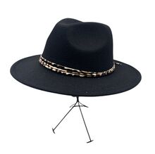 Chapeau fedora uni avec fines bandes de garniture à motif léopard