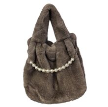 Sac à main en fausse fourrure douce avec petite chaine de perles