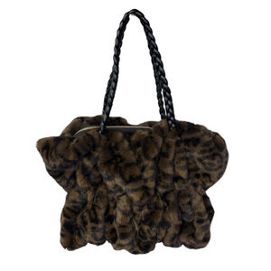 Sac à main effet froncé en fausse fourrure avec anses tressées