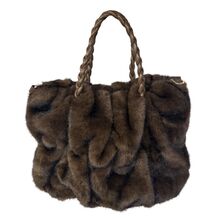 Sac en fausse fourrure froncé avec anses tressées et bandoulière chaîne