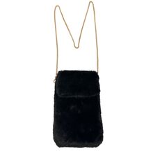 Petite pochette pour téléphone en fausse fourrure à bandoulière chaîne